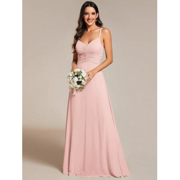 Popular Empire A-line Adjustable Straps V-neck Pleated Pleated Pink Chiffon Graduation Dress