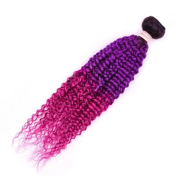 #T1B/Purple/Rose Red Kinky Curly Remy Human Hair Bundles Sew In Weave Bundles Brazilian Bundle Deals