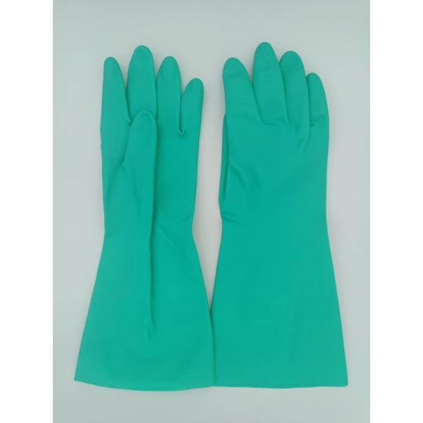 Flocked Lining Nitrile Solvent Resistant Gloves Household Green Chemical Nitrile