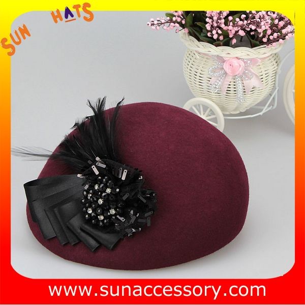 Hot sale Fashion 100% Australia wool felt ladies beret hats ,Red beret hats with adjustable band