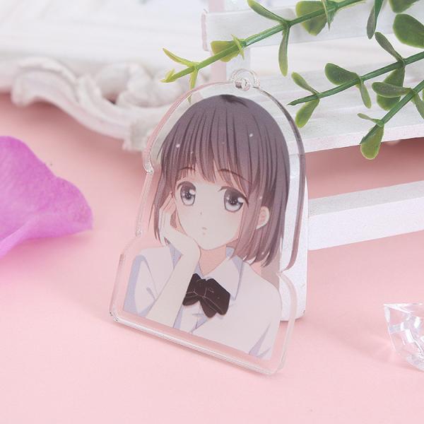 Customized Cartoon Character Acrylic Keychain with Metal Ring Silk Screen