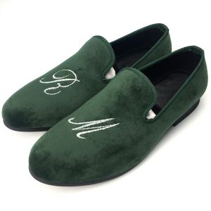 Luxury Green Mens Velvet Loafers Handmade Velvet Slip On Loafers