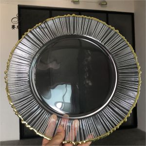 Christmas Glass Charger Plate For Wedding Events Table Decoration Gold Rim Set