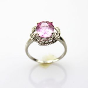 Women Jewelry Pink Cubic Zirconia 925 Silver Ring (R232)