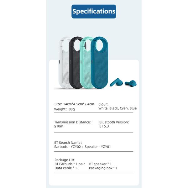 360 Stereo 2 In 1 Bluetooth Speaker And Earbuds True Dual BT5.3 Chips Waterproof