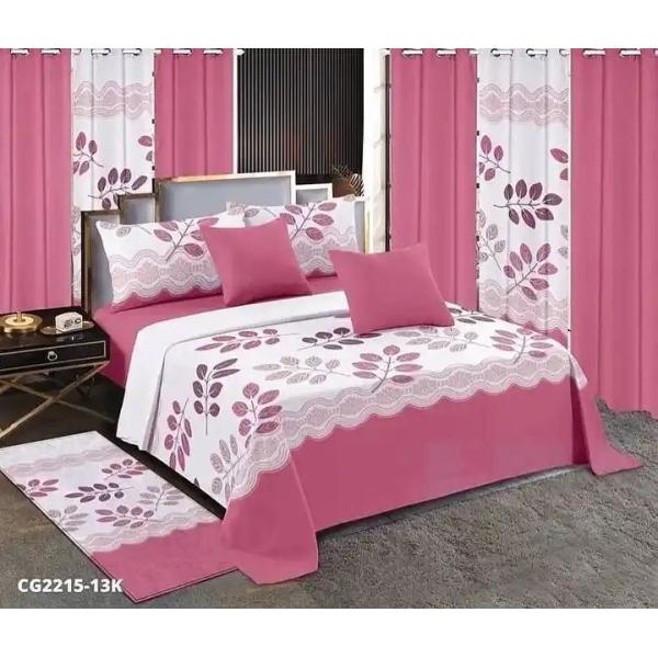 Fashion Red Wedding Flower 13pcs Bedding Set with Customized Size and Matching Curtains