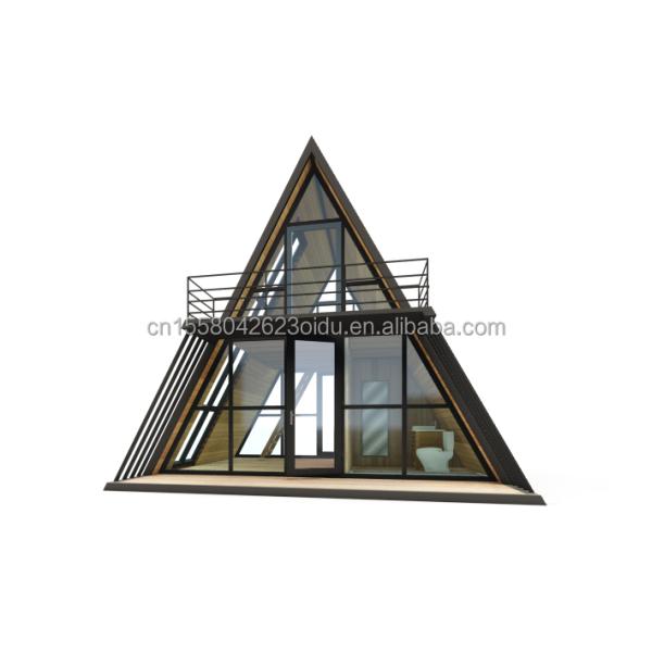 Resort Triangle Shape Wooden House Steel Frame with Galvanized Steel Bending 180g and 50/75/100mm Wave Sandwich Panel Walls