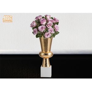 Trumpet Gold Leaf Fiberglass Planters With Frosted White Base Pot Planters