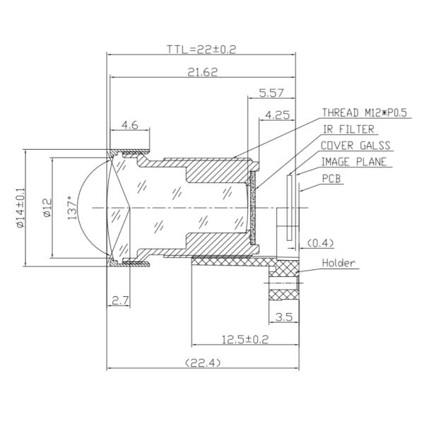 1/2.7" 3.3mm wide angle S mount lens , HFOV 121 degree, F2.6 good for Aptina