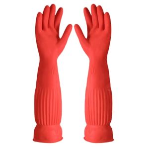 China Household Flock Lined Latex Gloves 450mm Extra Long Dishwashing Gloves on sale