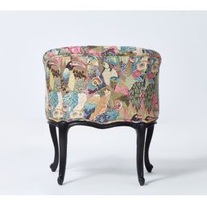 Elegant black oak Wood Frame French Style Chair Crazy birds Fabric Antique