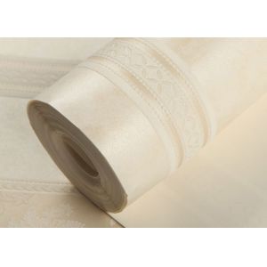Beige Damask Pattern Non Woven Wallpaper / Embossed Living Room Striped