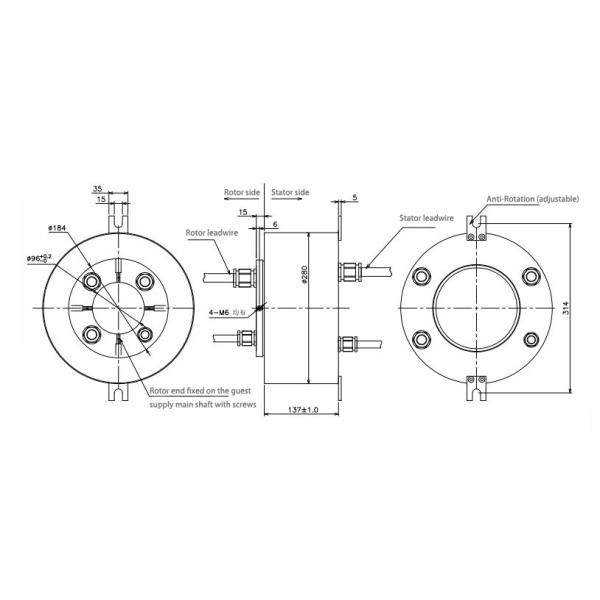 High Temperature 120°C Industrial Slip Ring Through Hole Diameter 96mm IP56
