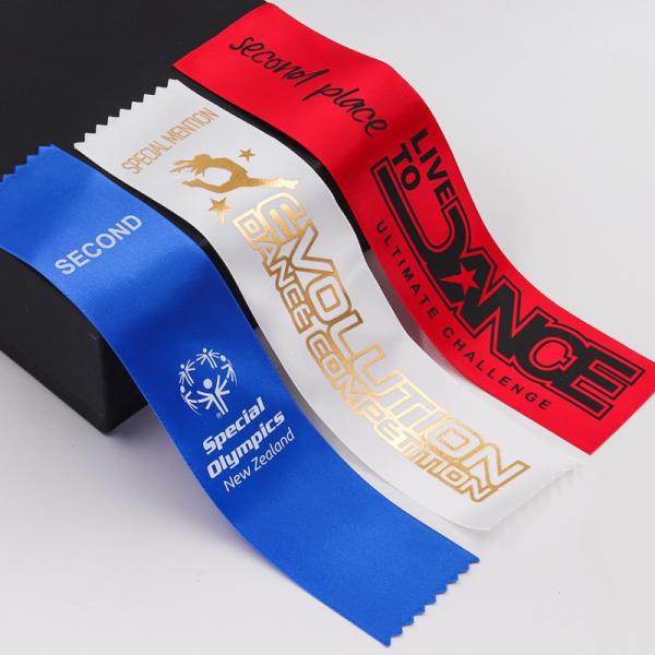 Buy Various Color Custom Award Ribbons 100% Polyester Material Ink Printing at wholesale prices