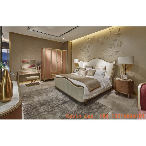 Buy Light luxury Bedroom furniture Villa house King size bed in Sliver painting wood headboard with Big wardrobe cabinets at wholesale prices