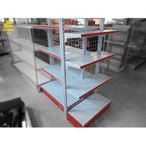 Classical Gondola Racking System With Grid Wire 40mm Step Red Colour 1.5M High