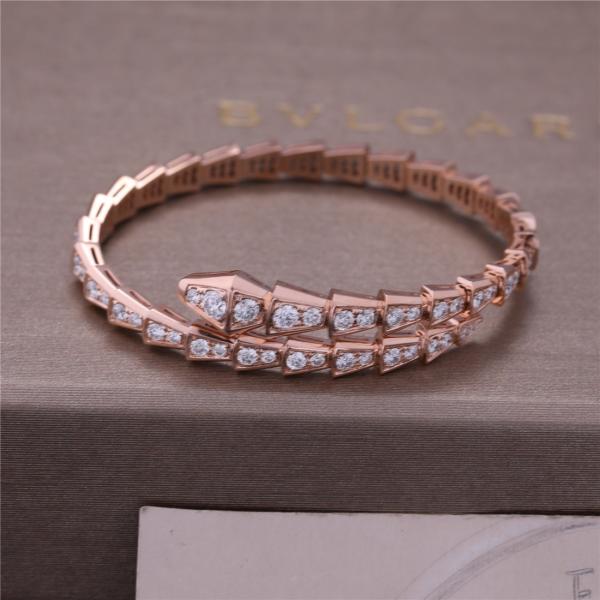 Luxury Closet Rose Gold Bracelet Serpenti Viper one-coil full diamond Snake Bangle 353792