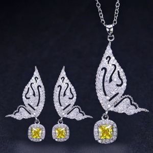 China Butterfly CZ Bridal Jewelry Sets Women Girls Sparkling Rhinestone Set  Butterfly  Jewelry Necklace Earring Jewelry on sale