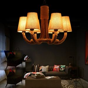 Antique Rustic Lamp for Coffee Farmhouse house Dining Room Rope chandelier(WH-CI