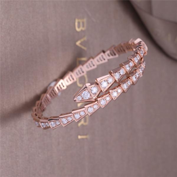 Luxury Closet Rose Gold Bracelet Serpenti Viper one-coil full diamond Snake Bangle 353792