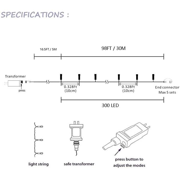 FCC IP44 Christmas String Lights Outdoor 8 Lighting Modes With Remote And Timer