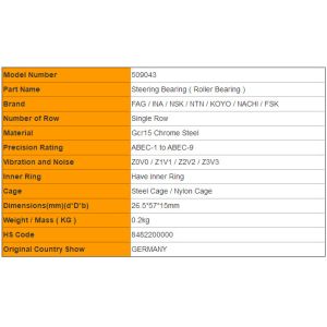 BENZ Steering Roller Bearings FAG 509043/509043A/509043B Size 26.5*57*15mm