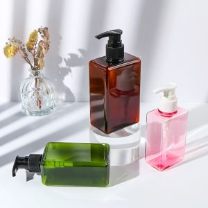Square Plastic Custom Shampoo Bottles PET Material Transparent Cosmetic