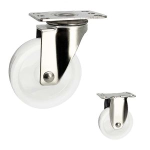 4 Inch White Stainless Steel Casters Solid Nylon Plate Type Swivel