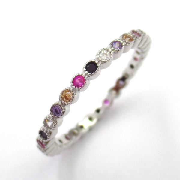 Buy Rainbow Stones Silver Cubic Zirconia Rings Sequential Arrangement at wholesale prices