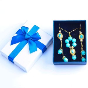 Handmade Gemstone Beaded Necklace And Earring Set Copper Gold Plating
