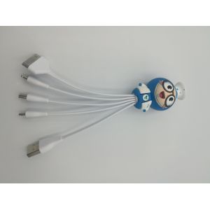 Customized PVC Cartoon 1 to 4 USB Cable for Iphone/Android/Type C Mobile Phone
