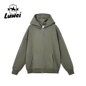 Zip Plain Street Wear Hoodie Men Slim Heavyweight Cotton Sweatshirt