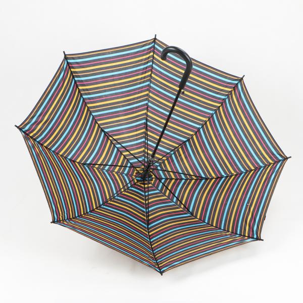 Black Metal Pole Curved Handle Umbrella 190T Pongee Fabric Lightweight