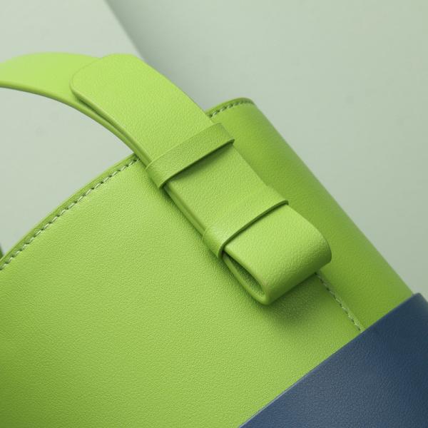 Green Bucket Handbags Cowhide Leather Multi Color Shoulder Bags For Women