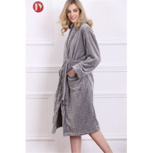 Luxury Flannel Fleece Robe Long Sleeve Nightwear Heated Bathrobe Nightdress