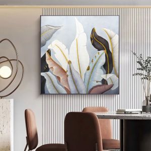Hand Painted Textured Canvas Oil Painting of Abstract Flower in Modern Style for
