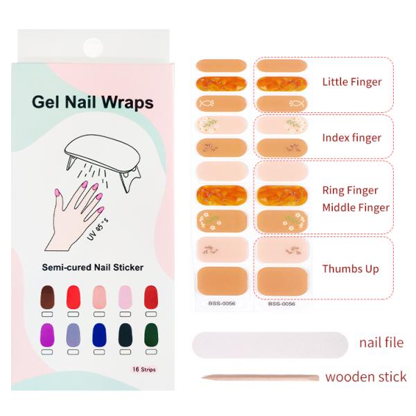 Real Nail Polish Sticker Pink Flower Gel Nail Wraps with Eco-friendly Plastic Material