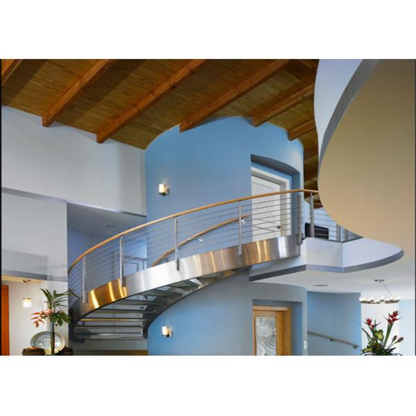 Stainless Steel Metal Spiral Staircase , Curved Basement Stairs Customized Size