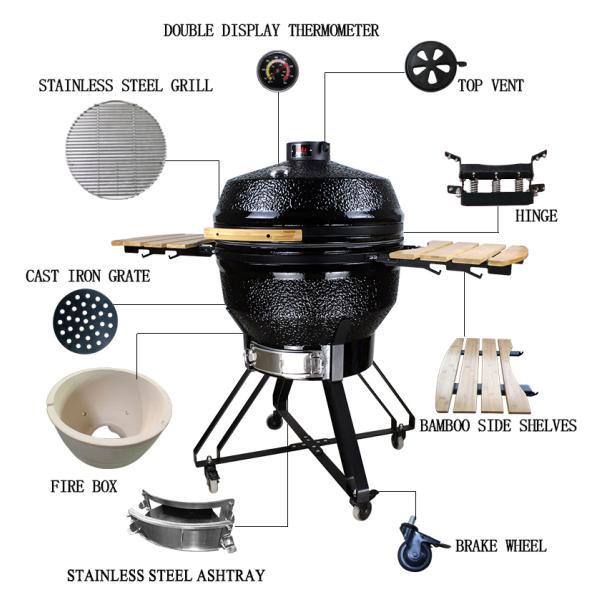KIMSTONE Kamado BBQ 26 Inches Grande Black Monster XXL Egg Charcoal Barbecue Grill Smoker