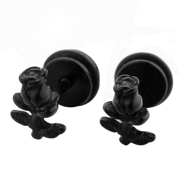 Women Black Plated Stainless Steel Earrings Rose Fashion Jewelry Earrings