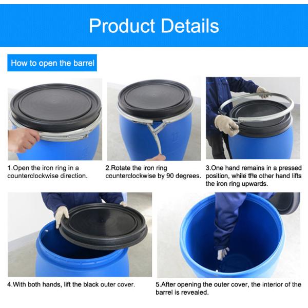 55 Gallon Plastic Drum 210 Litre HDPE Open Top Blue Plastic Drum With Lock Ring Lid