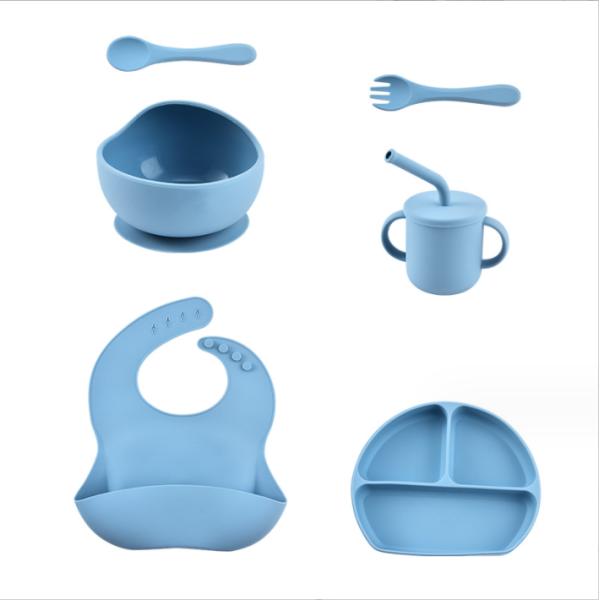 Children Dining Plate Tableware Suction Cup Feeding Set Food Grade Silicone Bowl Fork Set