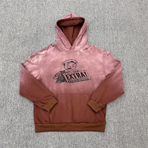 Customized Printing Label Hoodie Unisex French Terry Cotton Acid Wash Vintage Streetwear Free Sample