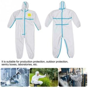 White Hooded Disposable Isolation Gown Lightweight Chemical Resistant