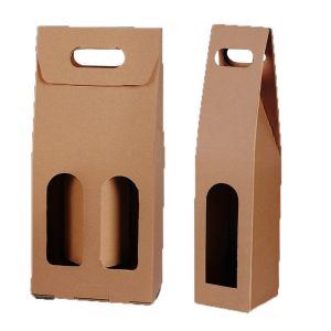 Eco Friendly Corrugated Wine Gift Boxes Single Double Bottle Portable Handle