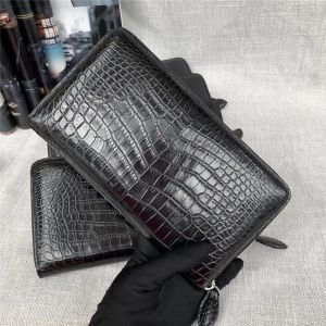 Genuine Real True Crocodile Belly Skin Male Clutch Purse Men's Long Wallet