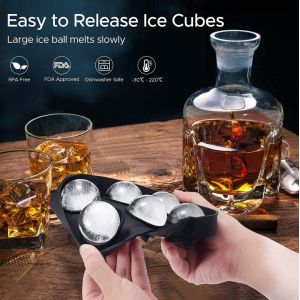 Ice Cream Tools 6 Cavity Food Grade Round Silicone Ice Cube Tray with Lid and