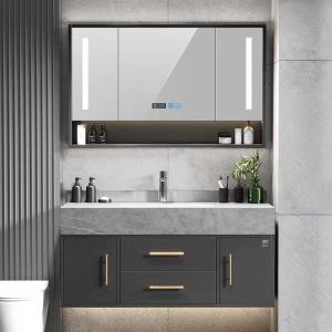 Small 72 Inch Vanity Grey Wall Hung Vanity Unit Melamine Board Modern