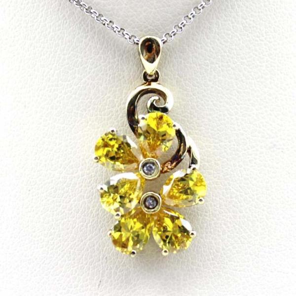 18K Gold Plated Sterling Silver Jewelry Yellow Cubic Zircon Flower Pendant ( P39)