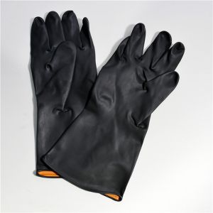 Customized Heavy Duty Black Rubber Gloves Flocklined For Automotive